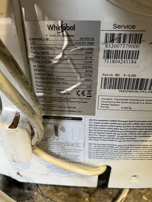 Кондиционер Whirlpool переносной мобильный