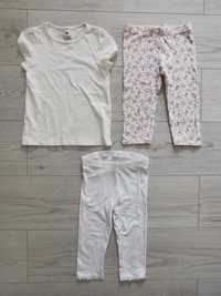 3 szt. H&M 110-116 krótkie legginsy + koszulka gładka biała/ecru