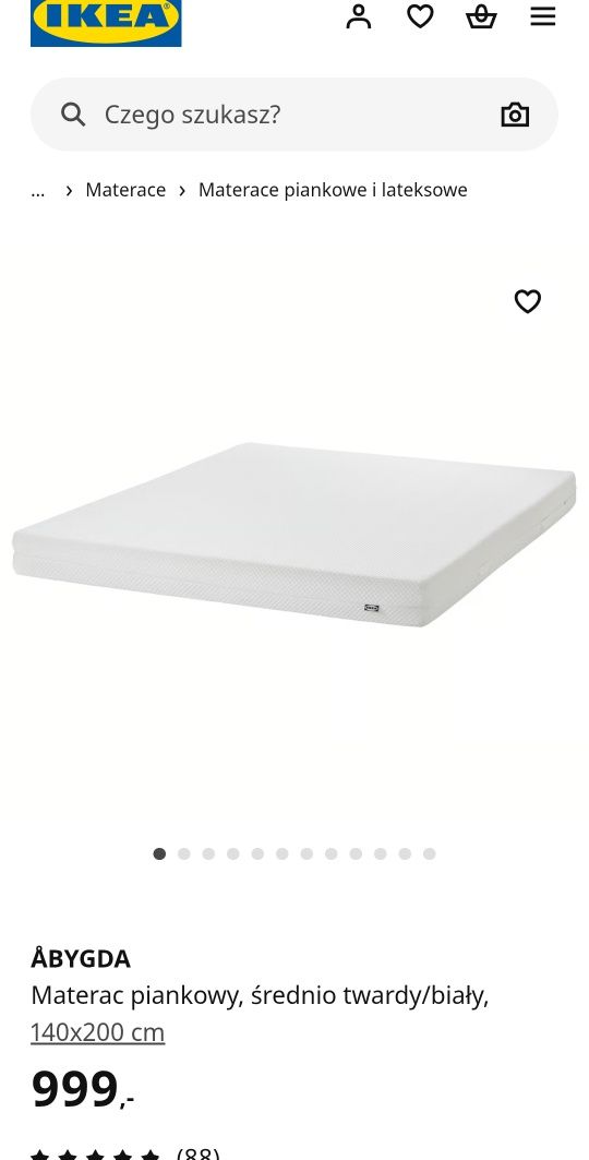 Łóżko białe 140x200 materac ikea abygda 10 lat gwarancji