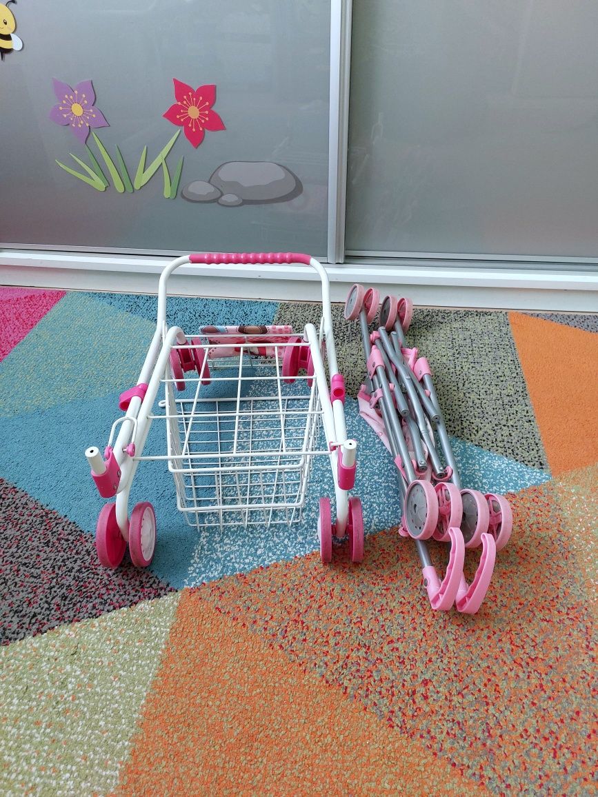 Wózek sklepowy dla dzieci metalowy + wózek dla lalek spacerówka