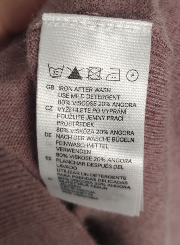 Sweter damski wiskoza angora ciemny róż elegancki wełniany M gładki