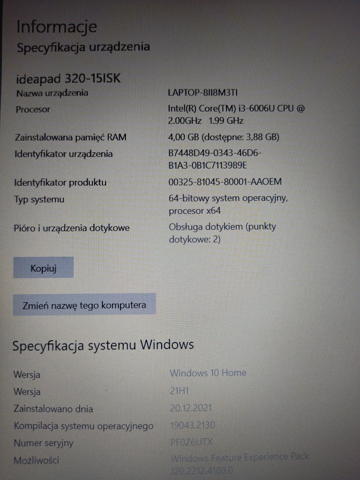 Laptop LENOVO ideaPad 320