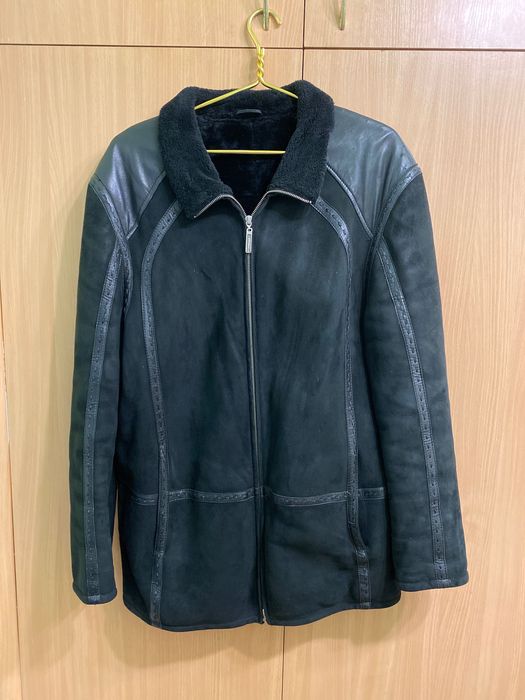 Дублянка чоловіча, чорного кольору, натуральна шкіра та замша