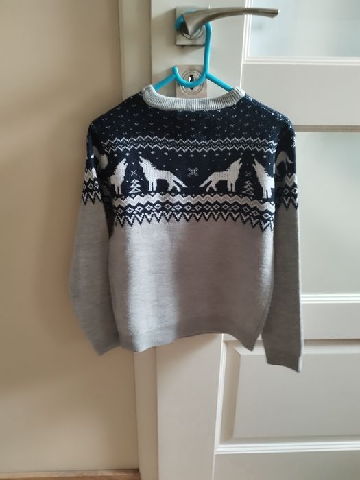Sweterek sweter świąteczny zimowy top secret wilki granatowy szary
