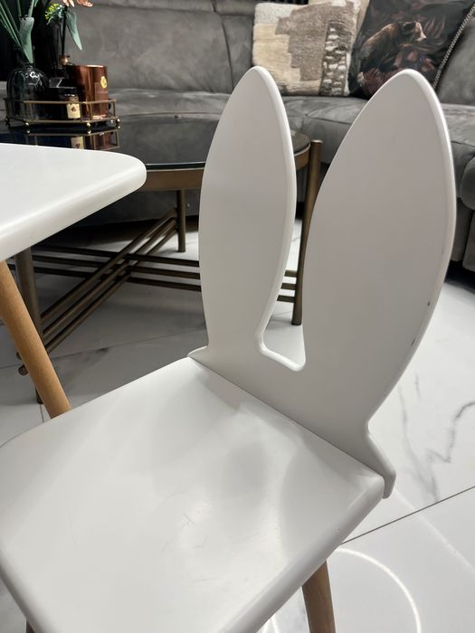 Zestaw drewniany królik Stolik krzesełko dla dziecka białe biały