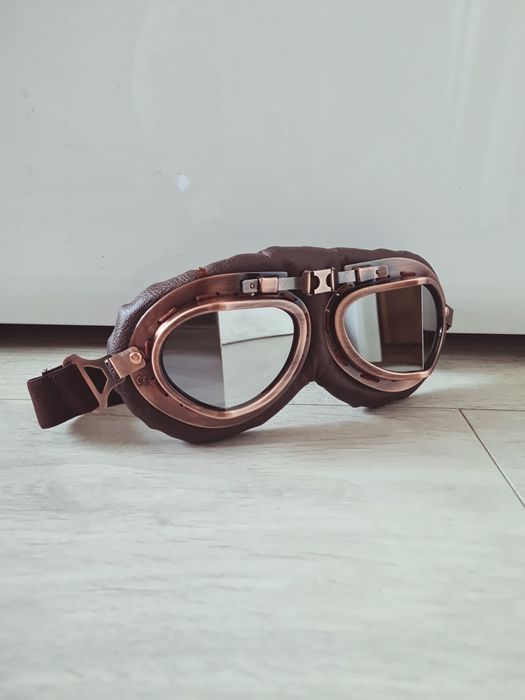 Starodawne gogle okulary lotnicze PRL retro motocyklowe dla pilota hit