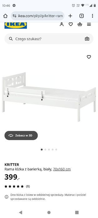 Łóżko dziecięce IKEA Kritter 70x160 komplet z materacem i barierką och