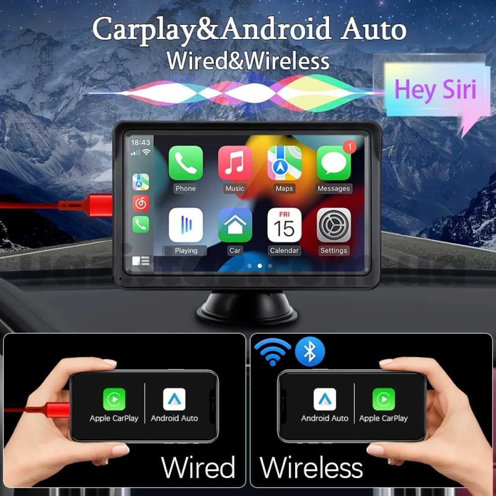 Монитор - дисплей 7” беспроводной CarPlay и Android Auto, навигатор
