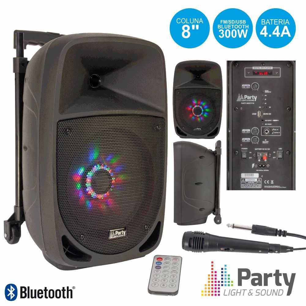 Coluna Amplificador 300W 8" RGB Bluetooth + MIC NOVA