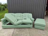 Sofa skórzana 3-osobowa ze sterowanym siedziskiem+duża pufa- skóra!