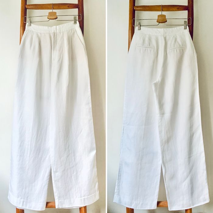 Biale szerokie lniane spodnie ZARA • wysoki stan • roz.XS