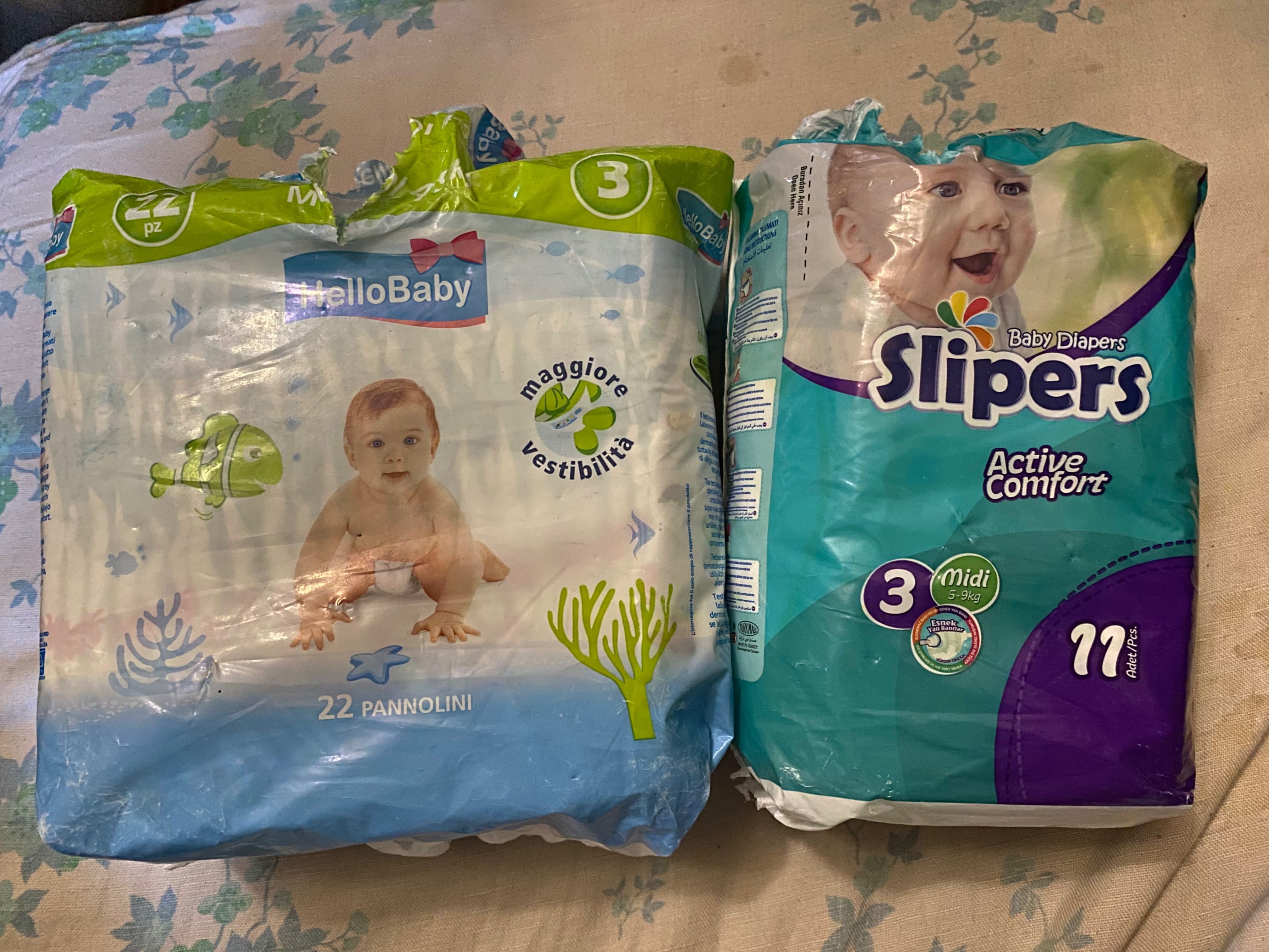 Підгузки подгузники детские 3-9кг slipers hello baby