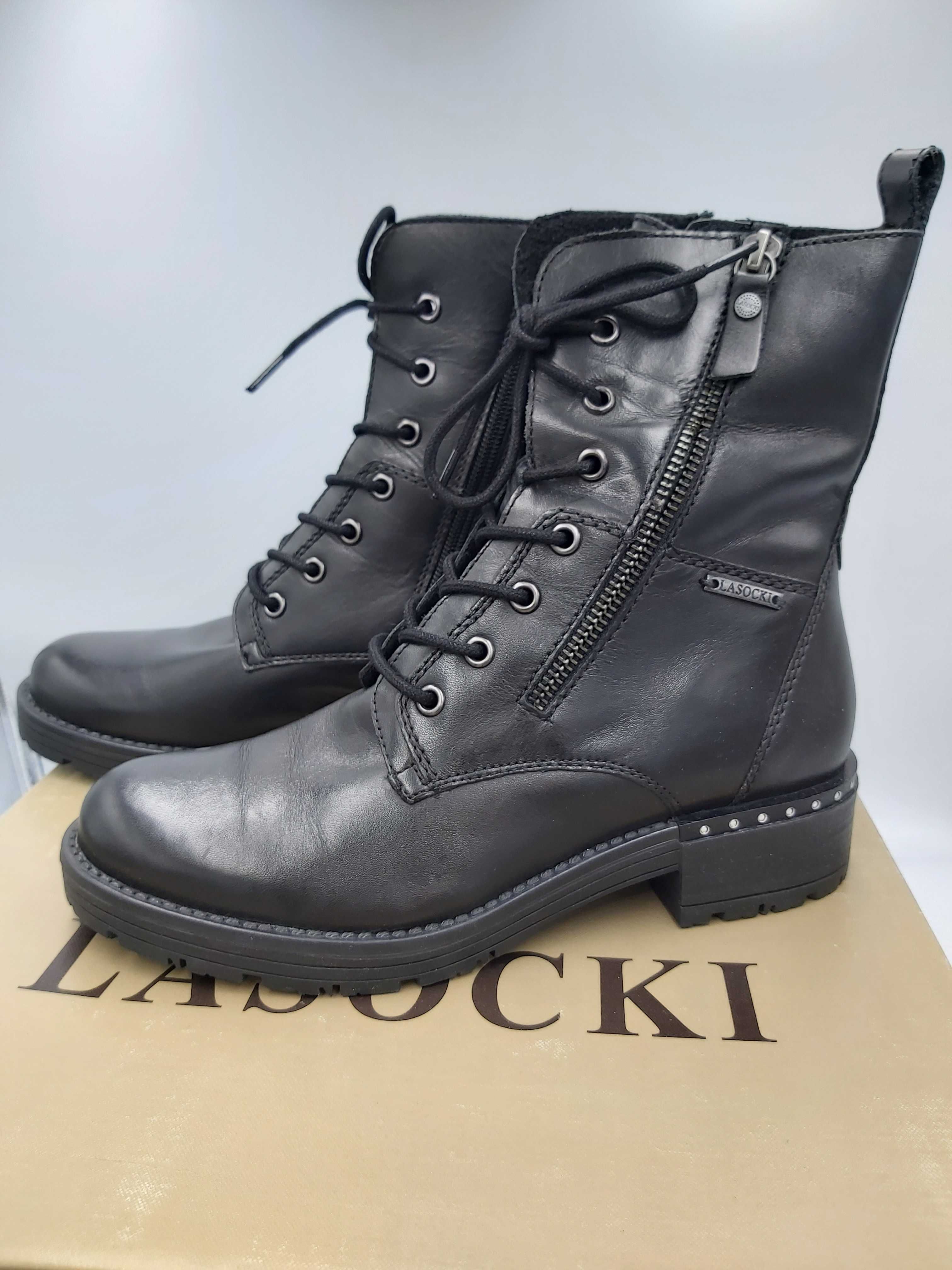 Buty LASOCKI kozaki botki czarne sznurowane rozmiar 38