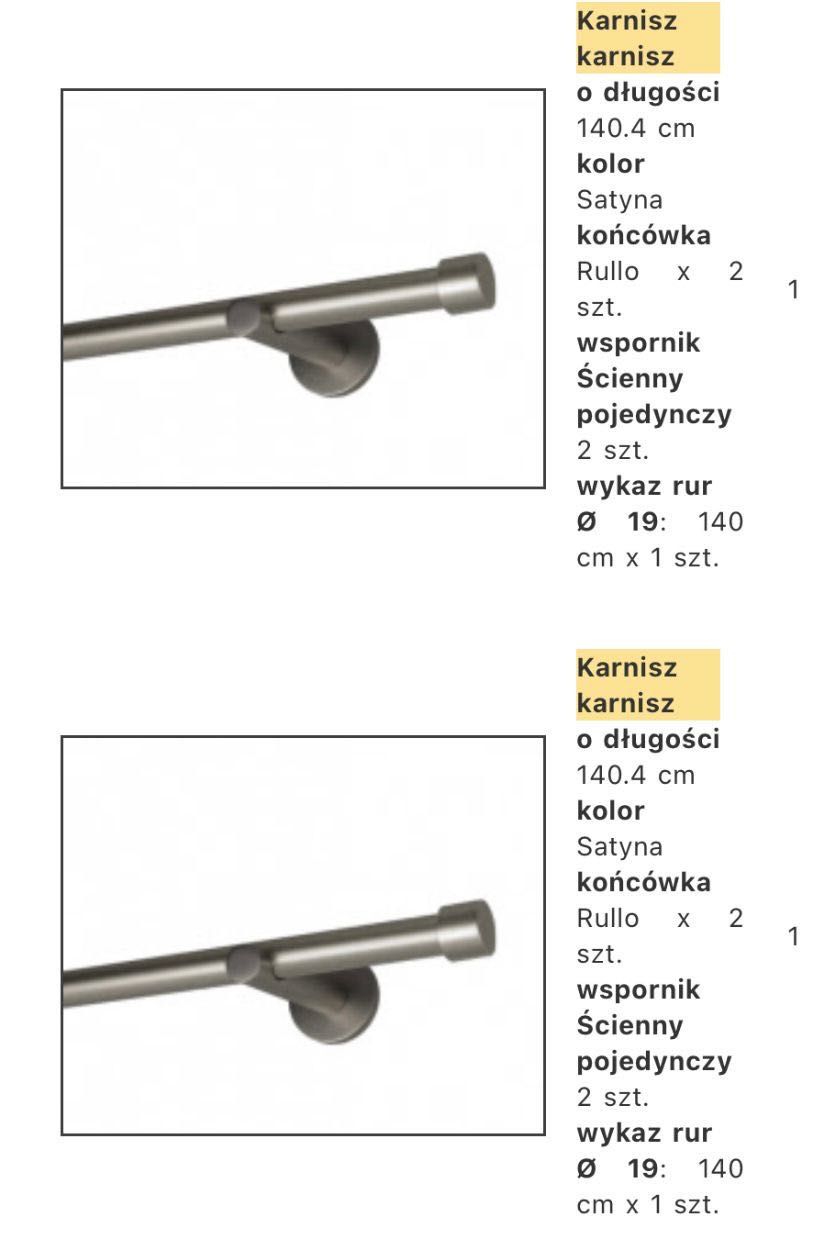 2 Karnisze 140 cm/ kolor satynowy