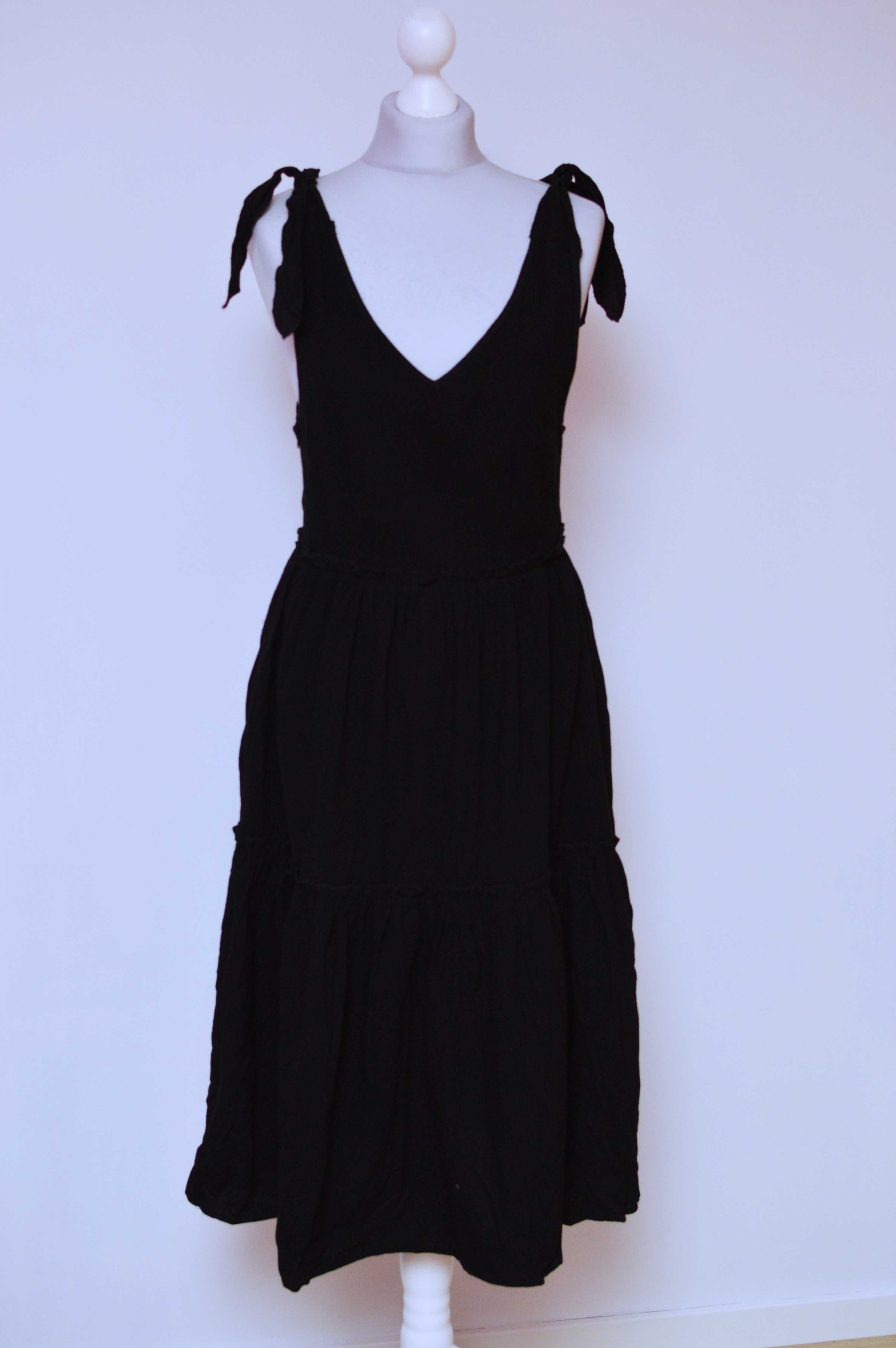 Czarna sukienka bawełniana 100% bawełna midi 36 S rozkloszowana
