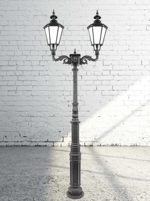 Podwójna lampa latarnia ogrodowa żeliwna, solidna, Hc=340cm
