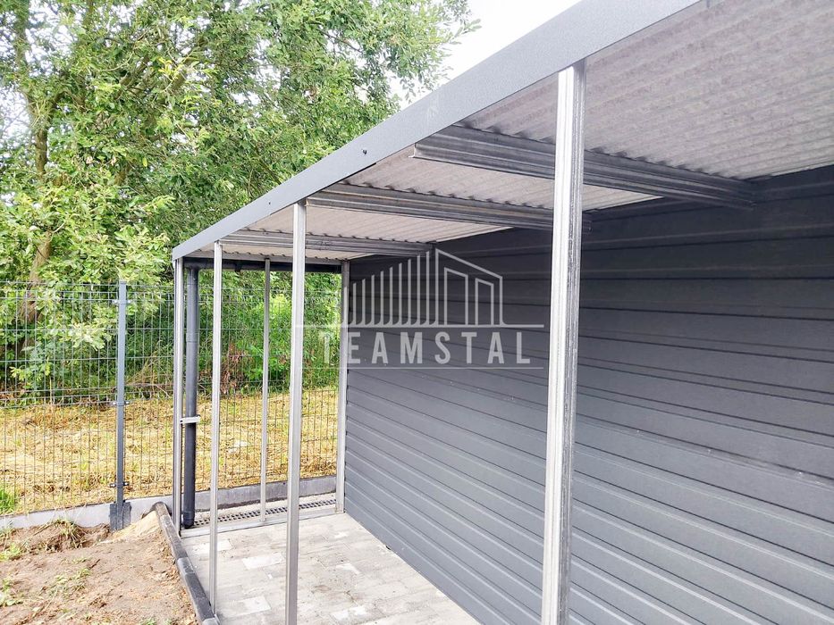GARAŻ BLASZANY 3m x 5m wiata spad tył - Brama rynny antracyt TS485