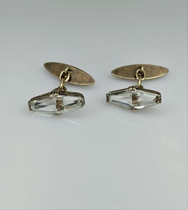 Советские серебряные запонки 875 пробы с горным хрусталем