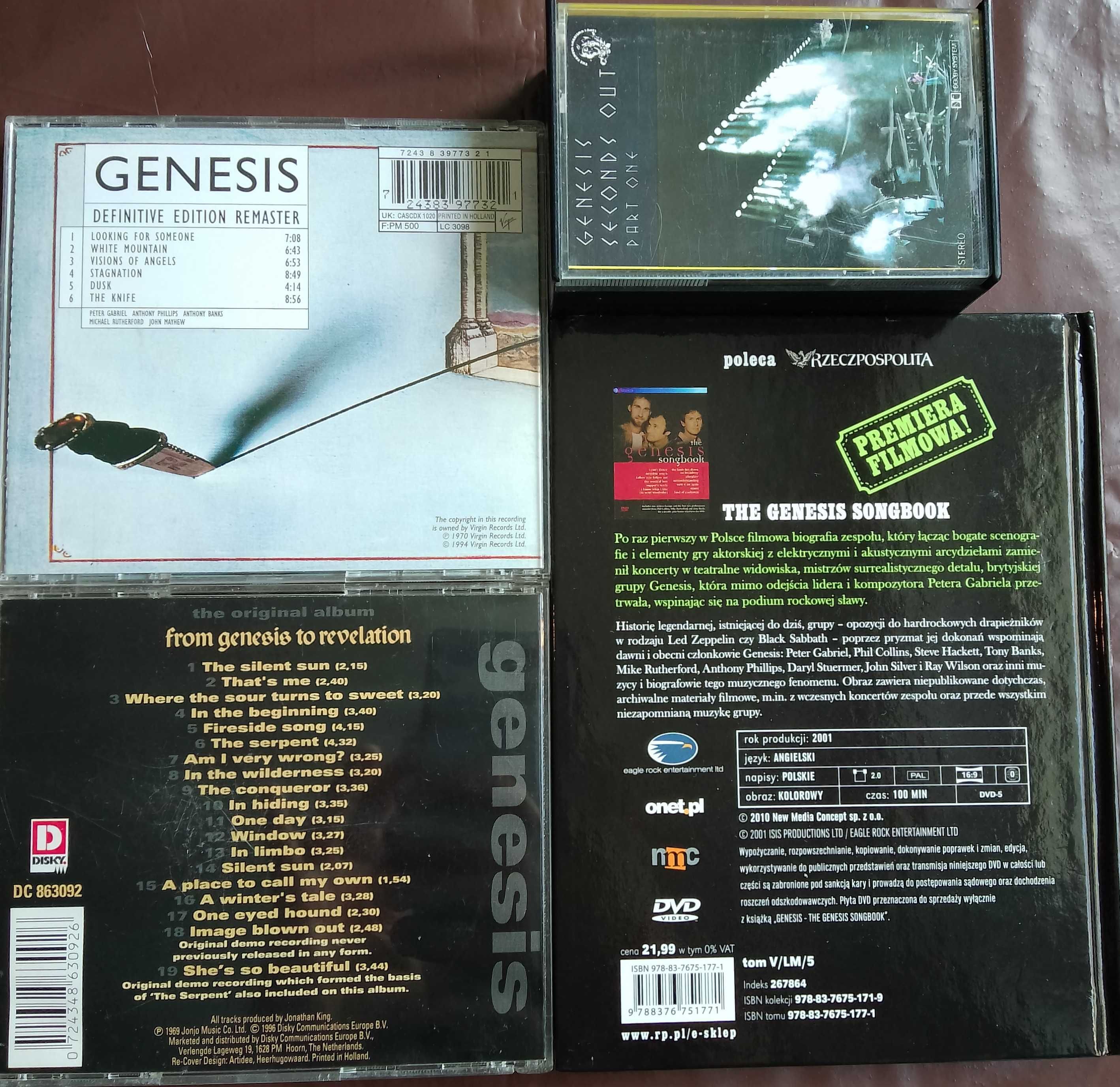 Genesis: From..(cd); Trespass(cd); Seconds Out(2mc); The Songbook(dvd)