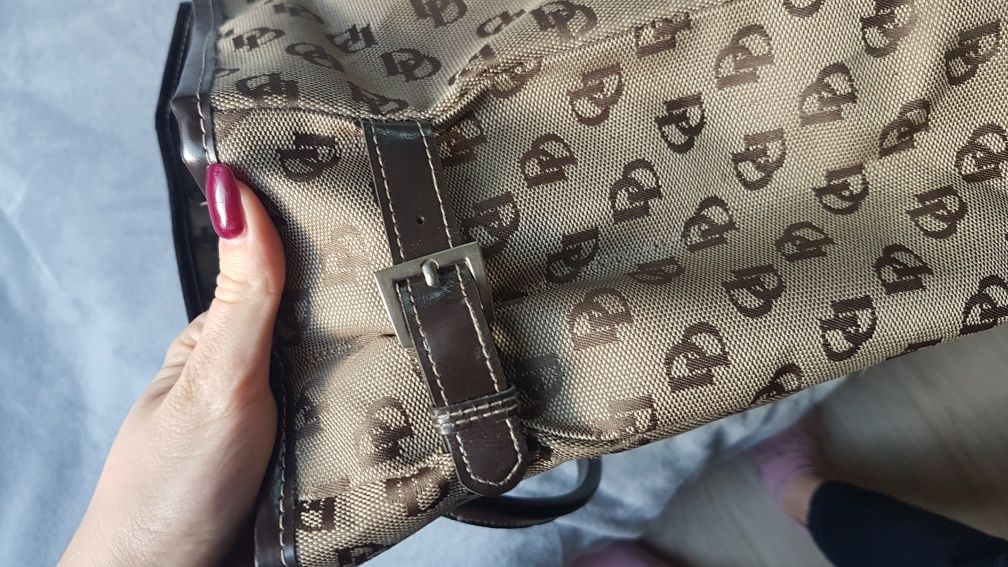 Brązowa beżowa torebka shopper