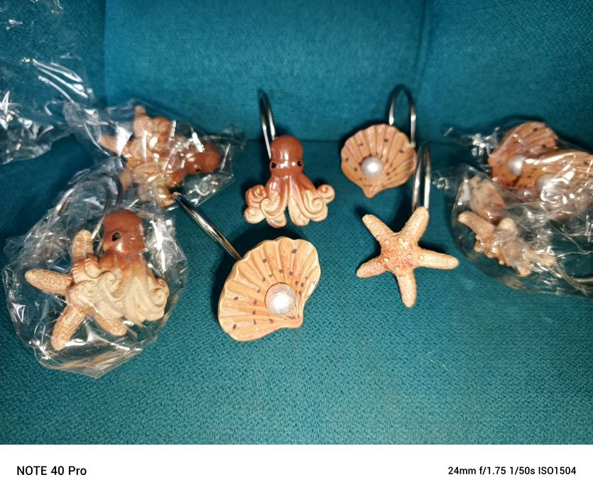 Wieszaki do  zasłony prysznicowej kółka 12 szt morskie