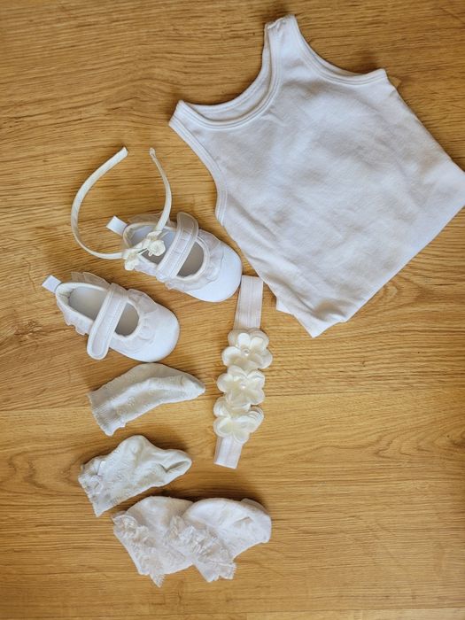 Sukienka do chrztu zestaw z dodatkami dla dziewczynki r.68 Coc