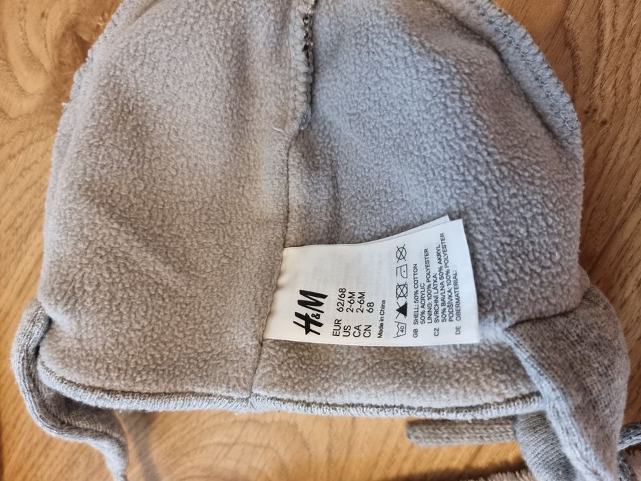 Kombinezon pajac dla chłopca czapka 62 68 H&M szara