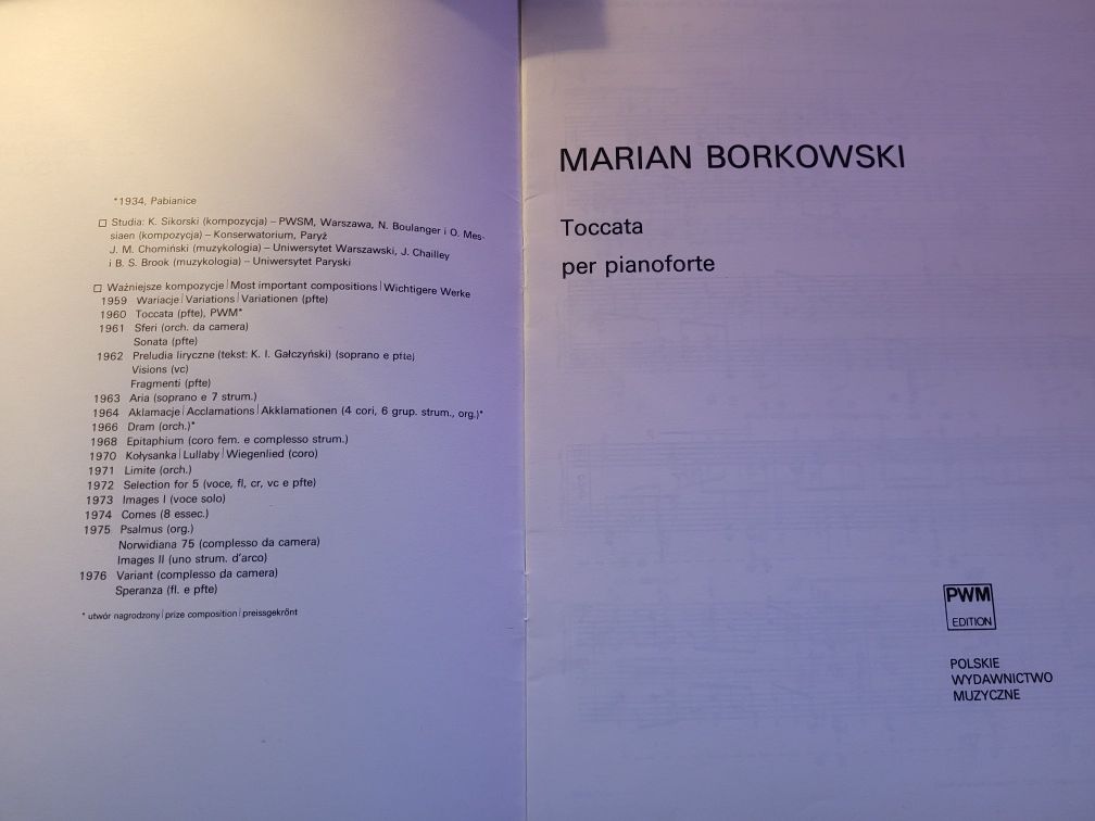 Nuty M.Borkowski Toccata 1976 PWM