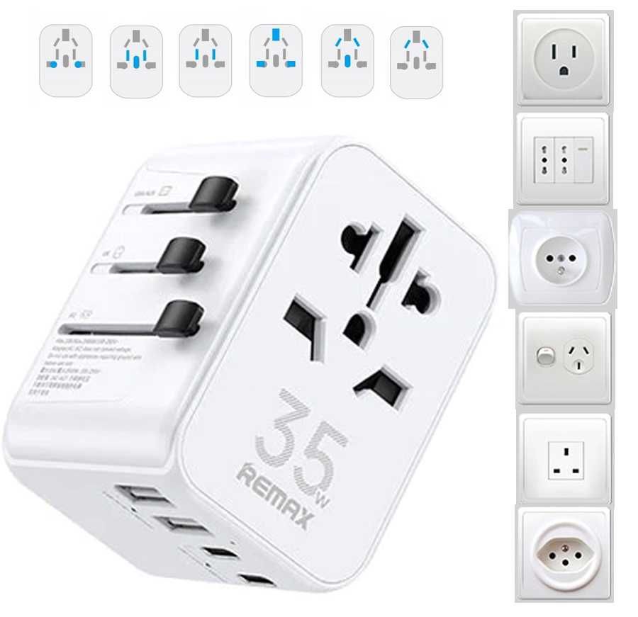Adapter Podróżny 35W Przejściówka Gniazda USA EU Anglia Polska + 5 USB