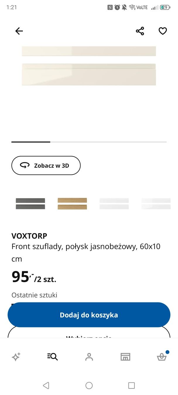 Voxtorp 60x10 Ikea front szuflady połysk beż beżowy