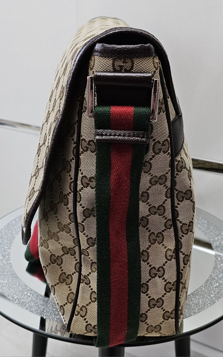 Torba Gucci Tan Canvas Web Messenger Bag Monogram GG