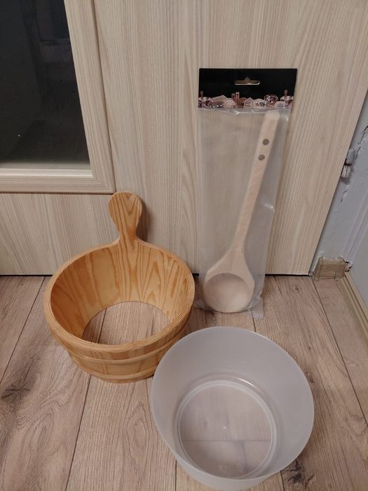 Nowy zestaw do sauny - drewniany ceber z wkładem + łyżka