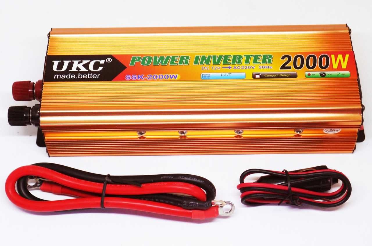 Преобразователь авто инвертор UKC 12V 220V 2000W кабели