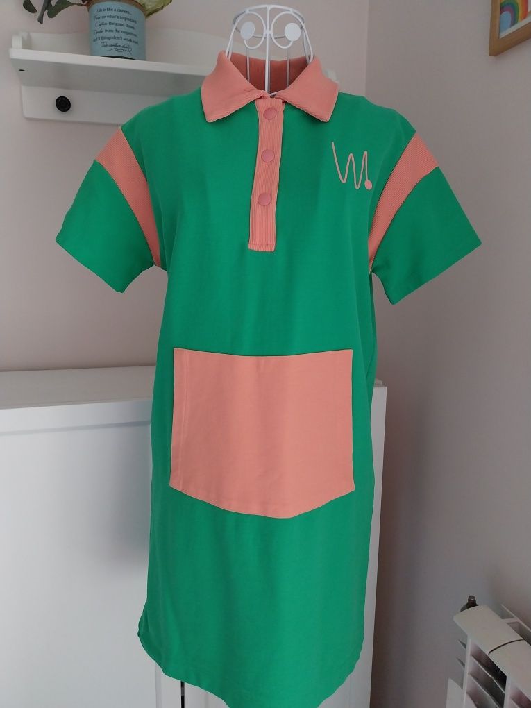 Vestido Wawaland verde e rosa, Tamanho 12 anos