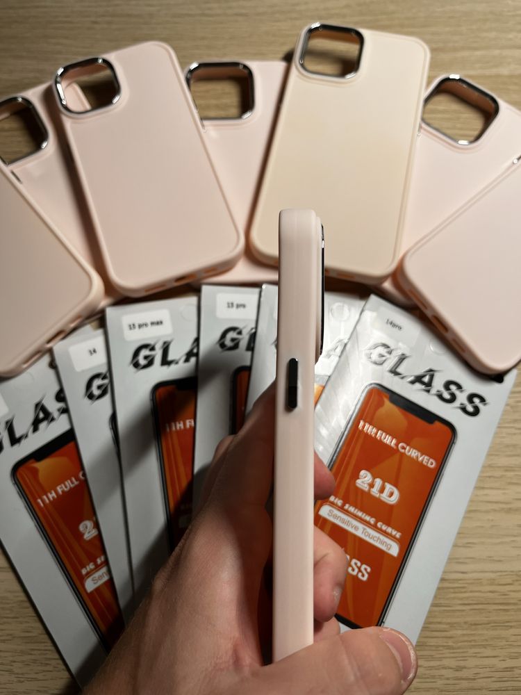 Pack Capa Rosa + Pelicula Ecra para iPhone 12/13/14/15 Pro Plus Max
