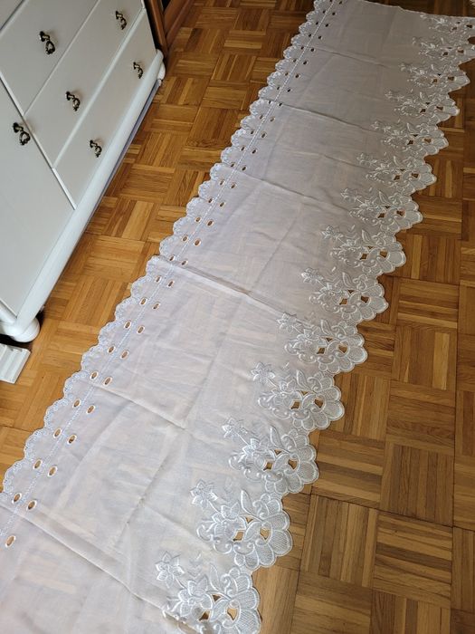 Firanka krótka z gipiurą 290 cm śmietankowa ecru