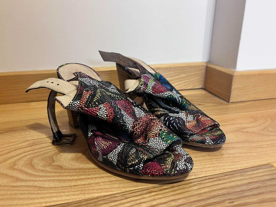 Sandały na obcasie, Nessi 66005 motyl, 38 , Naturalna skóra