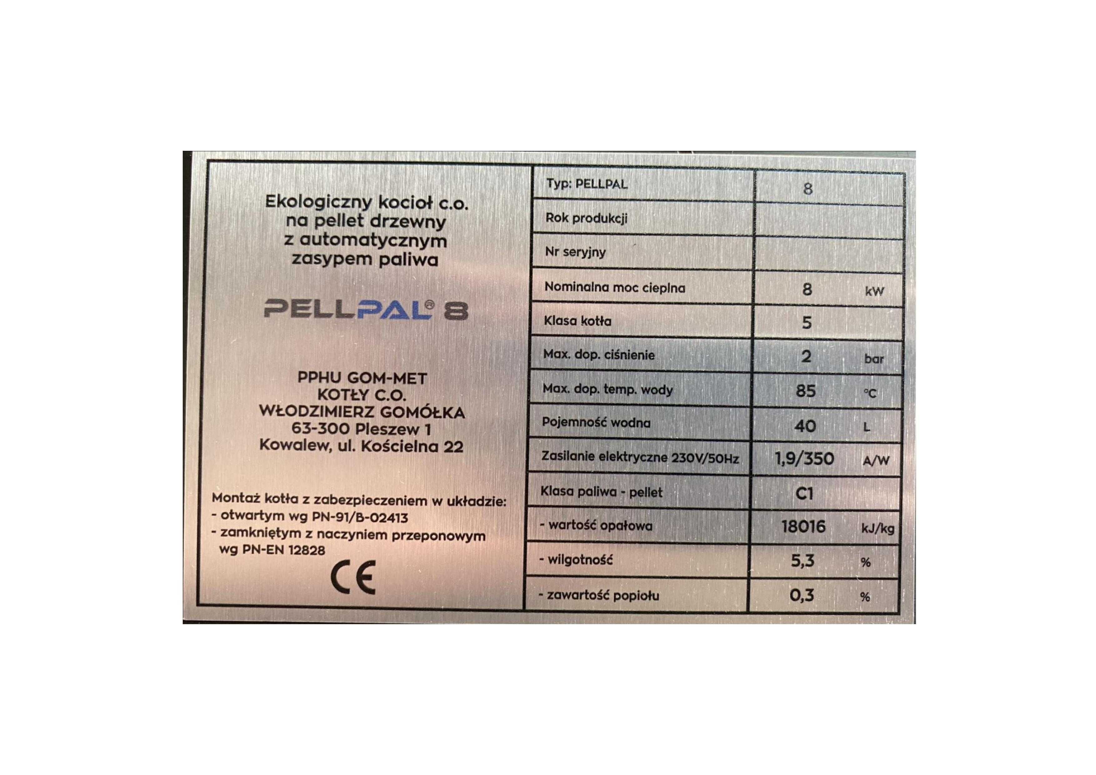 Piec kocioł na pellet PELLPAL 8 kW 5 klasa i ecodesign