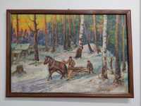 "Powrót z lasu"-stary, niesamowity obraz olejny na płótnie!
