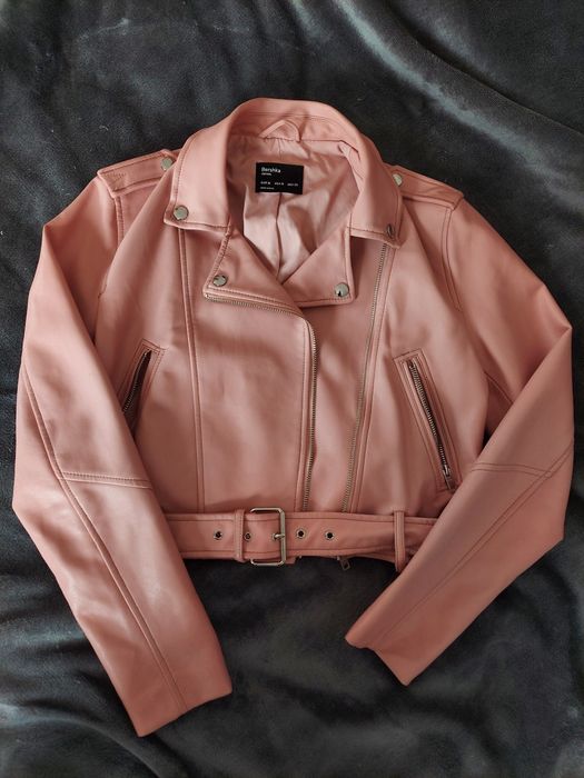 Kurtka skórzana ramoneska biker bershka pudrowy róż M aesthetic