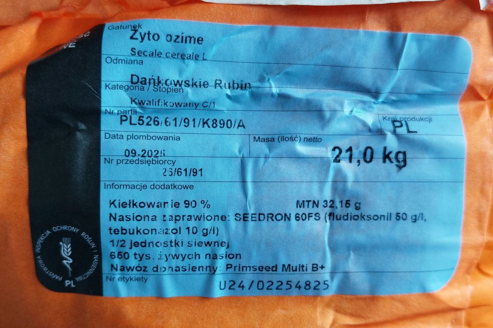 Żyto Ozime Rubin Dańkowskie Nasiona Kwalifikat C1