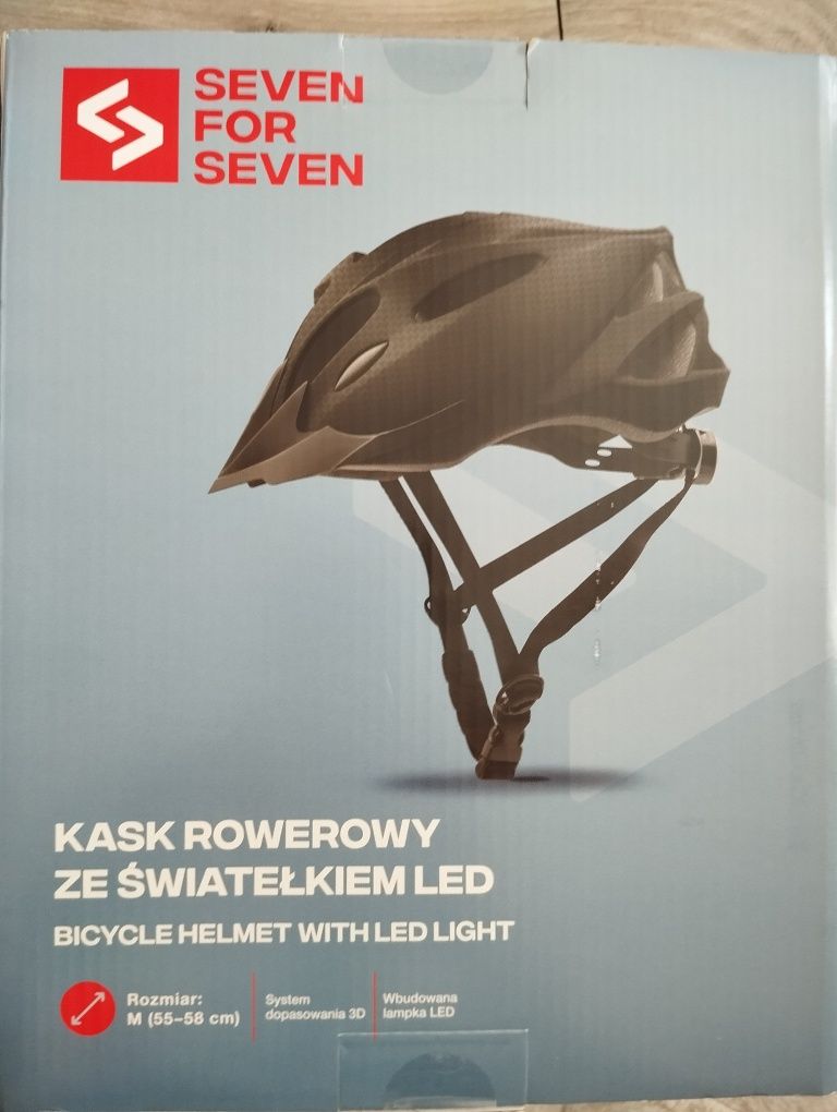 Nowy kask rowerowy ze światełkiem wbudowanym LED M 55 -58