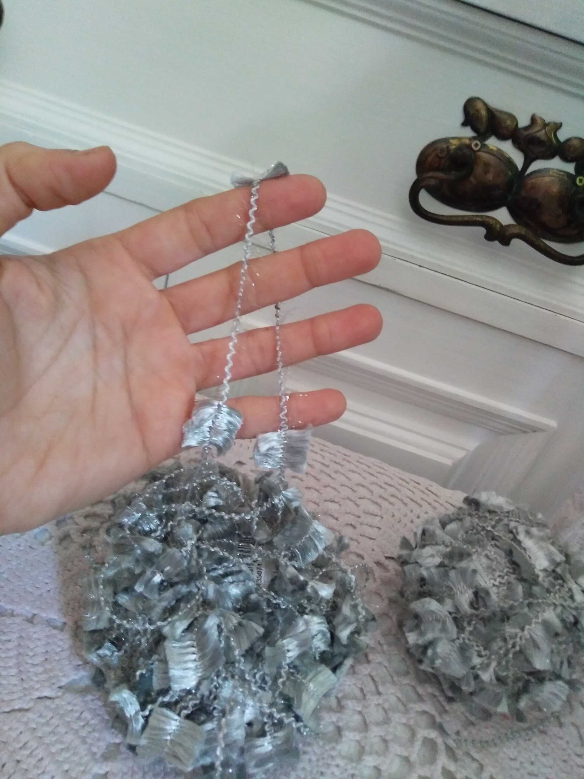 Włóczka nić do robienia na drutach motki srebrna handmade metalizowana