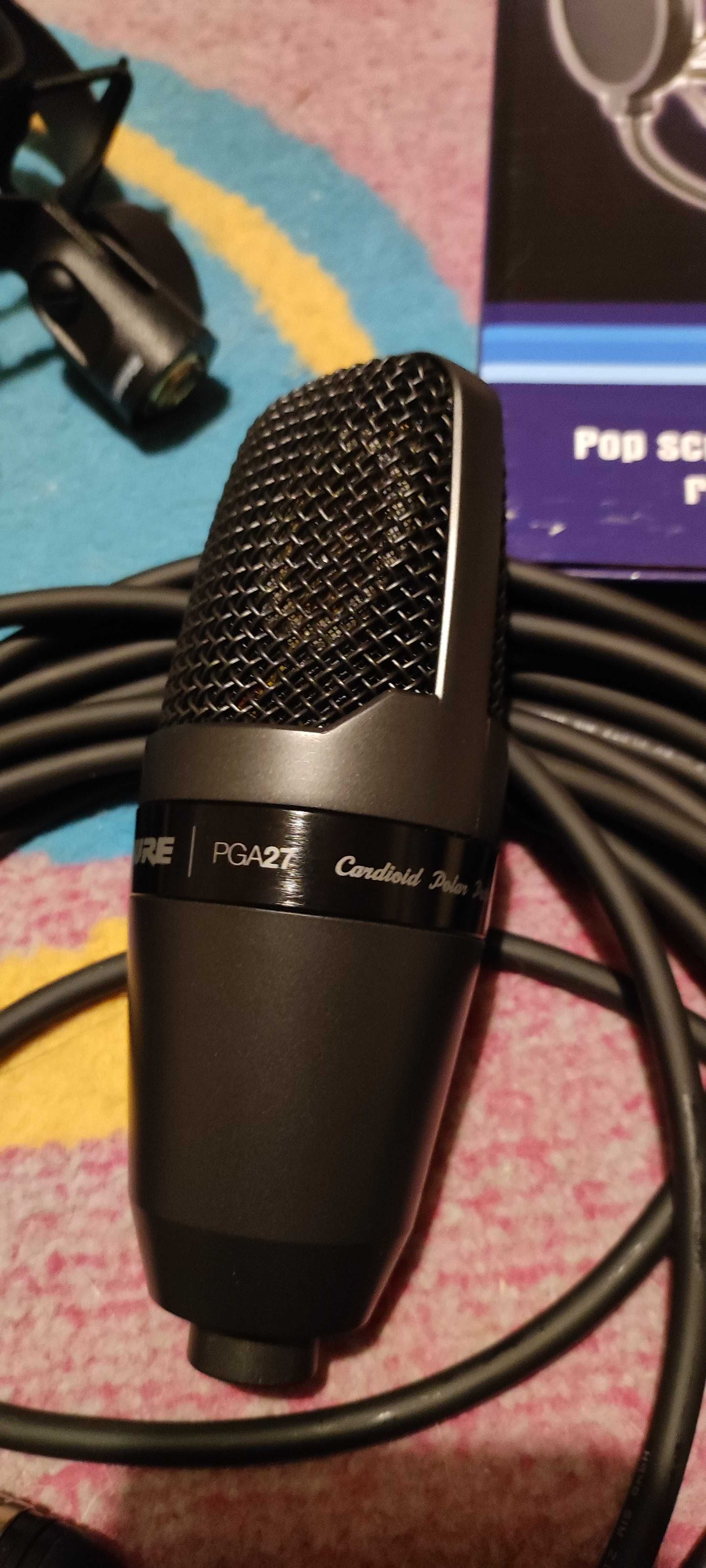 mikrofon SHURE PGA27 zestaw + filtr+ kabel+ ramie