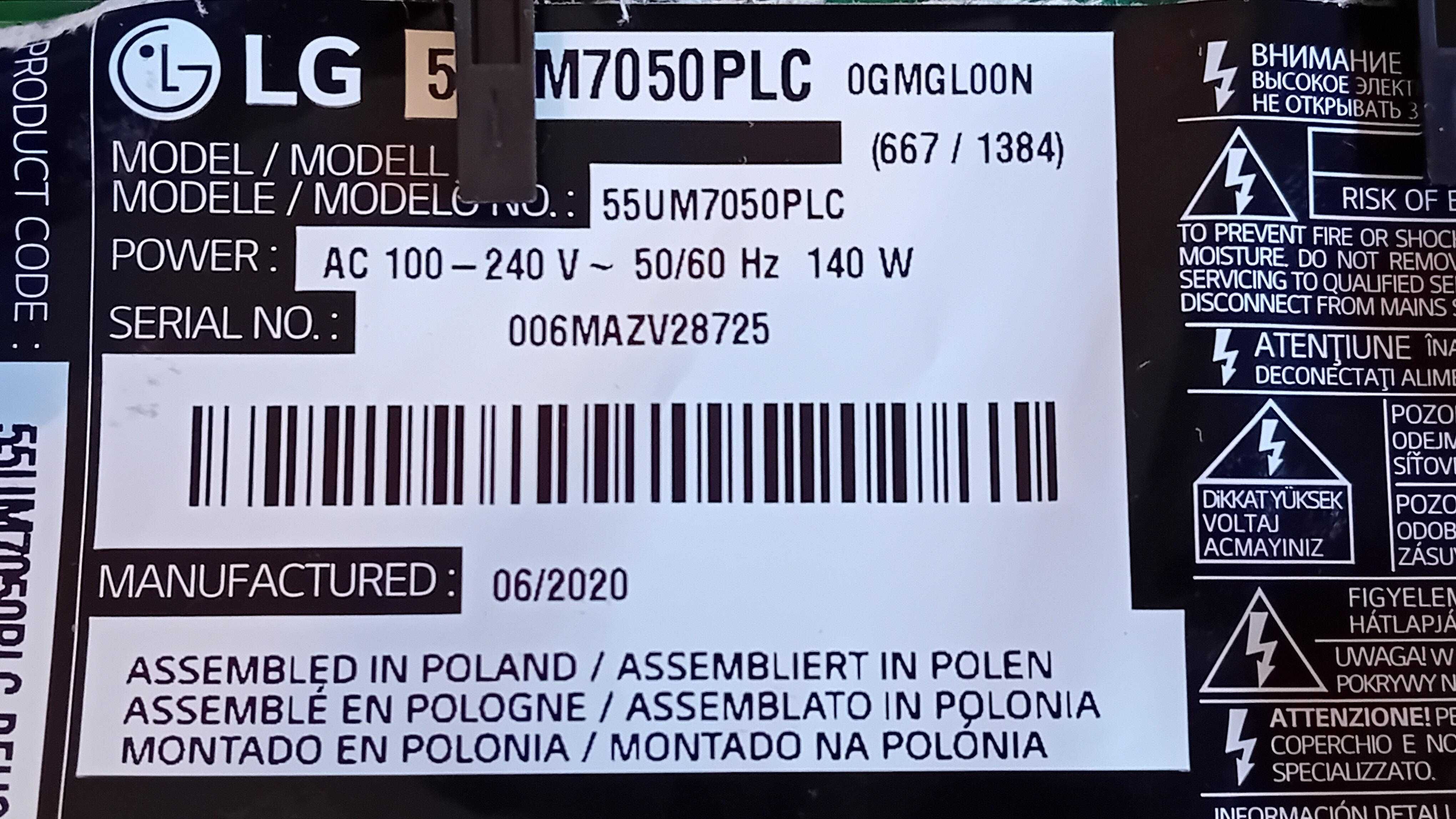 placa tv LG 55um7050