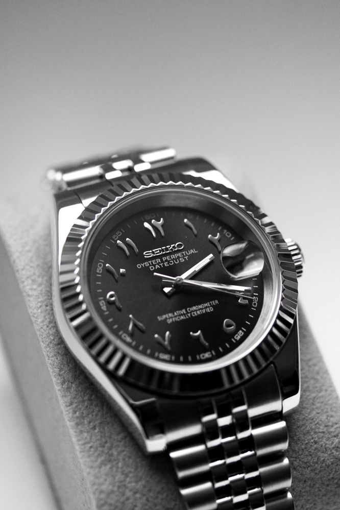 Zegarek Custom Seiko Mod Arabic Czarny Datejust