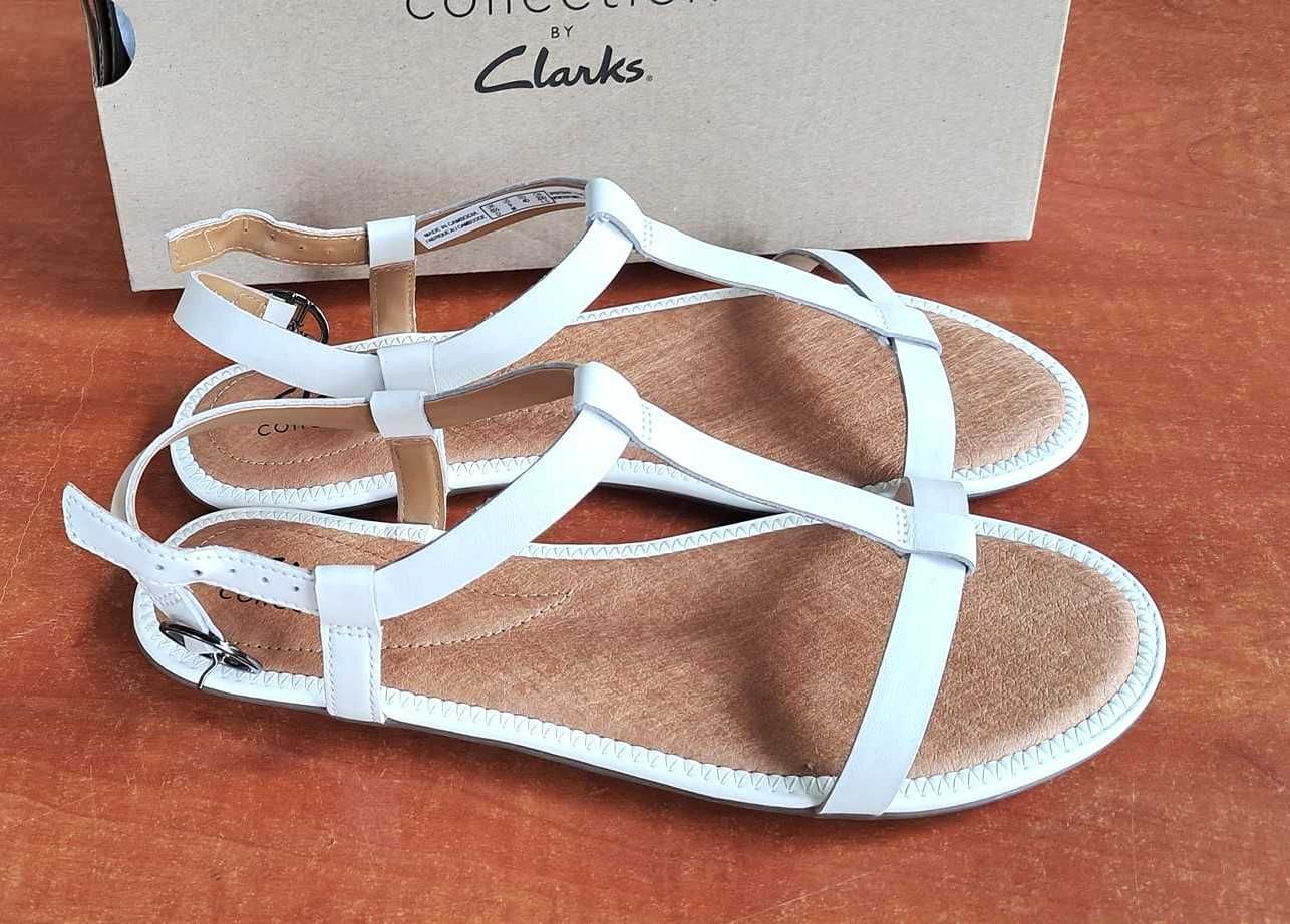 Białe skórzane lekkie sandały Clarks r. 38-39 nowe