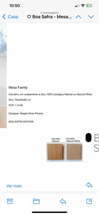 Mesa de carvalho natura Boa Safra