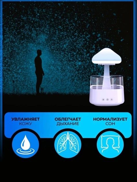 Зволожувач повітря з ночником з ефектом дождя, увлажнитель воздуха