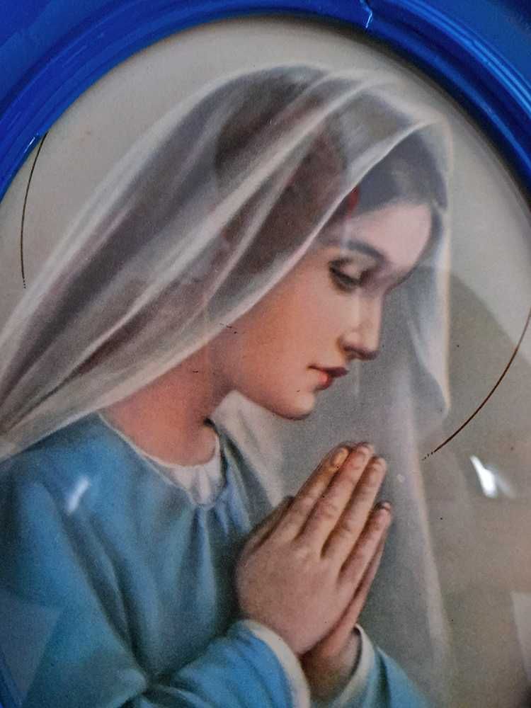 Antigo Quadro Oval Imagem Virgem Maria Nossa Senhora Orar Rezar